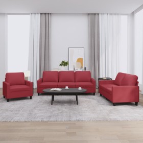 Juego de sofás con cojines 3 piezas cuero sintético rojo tinto by , Sofas - Ref: Foro24-3201401, Price: 596,68 €, Discount: %