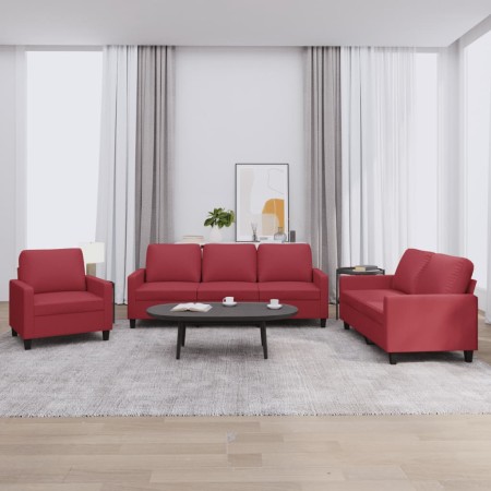 Juego de sofás con cojines 3 piezas cuero sintético rojo tinto by , Sofas - Ref: Foro24-3201401, Price: 596,68 €, Discount: %
