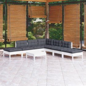 Muebles de jardín 8 pzas con cojines blanco madera de pino en Conjuntos de jardín | Comprar online en Foro24