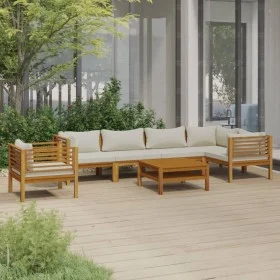 Garden furniture 7 pcs cream cushions solid acacia wood by , Garden sets - Ref: Foro24-3086954, Price: 1,00 €, Discount: %