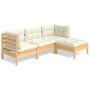Muebles de jardín 4 piezas con cojines madera de pino crema