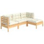 Muebles de jardín 4 piezas con cojines madera de pino crema