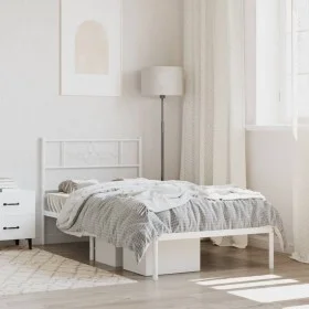 Metal bed frame with white headboard 100x190 cm by , Beds and slatted bases - Ref: Foro24-355310, Price: 65,06 €, Discount: %