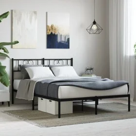Bed frame with black metal headboard 120x200 cm by , Beds and slatted bases - Ref: Foro24-355461, Price: 95,51 €, Discount: %