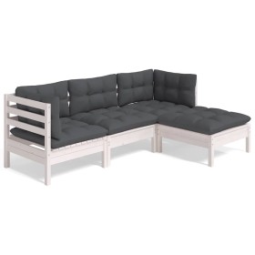 Muebles de jardín 4 pzas con cojines blanco madera de pino