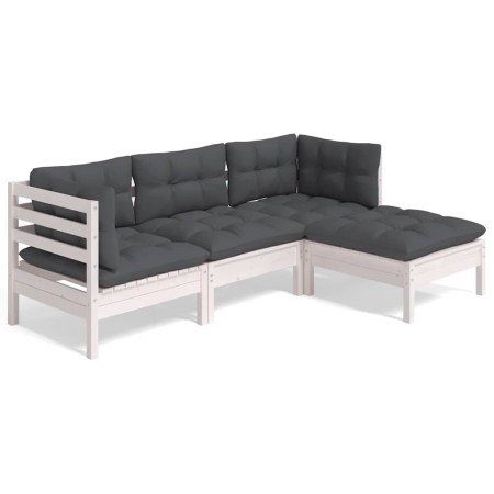 Muebles de jardín 4 pzas con cojines blanco madera de pino