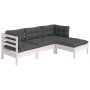 Muebles de jardín 4 pzas con cojines blanco madera de pino