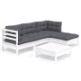 Muebles de jardín 5 pzas con cojines blanco madera de pino