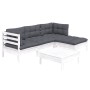Muebles de jardín 5 pzas con cojines blanco madera de pino