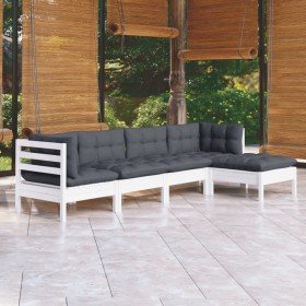 Muebles de jardín 5 pzas con cojines blanco madera de pino Muebles de jardín 5 pzas con cojines blanco madera de pino