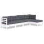 Muebles de jardín 5 pzas con cojines blanco madera de pino