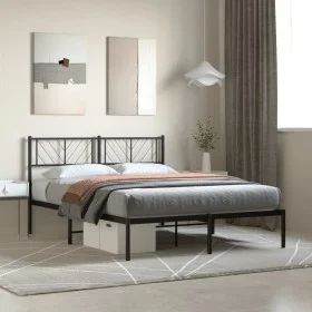 Bed frame with black metal headboard 120x190 cm by , Beds and slatted bases - Ref: Foro24-372176, Price: 90,31 €, Discount: %