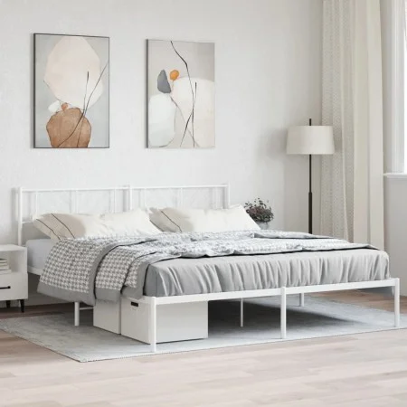 Estructura de cama de metal con cabecero blanco 180x200 cm de , Camas y somieres - Ref: Foro24-372232, Precio: 103,93 €, Desc...