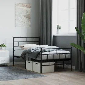Bed frame with headboard and black metal footboard 90x190 cm by , Beds and slatted bases - Ref: Foro24-355669, Price: 70,29 €...