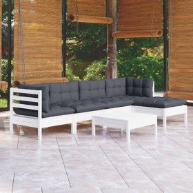 Muebles de jardín 6 pzas con cojines blanco madera de pino en Conjuntos de jardín | Comprar online en Foro24