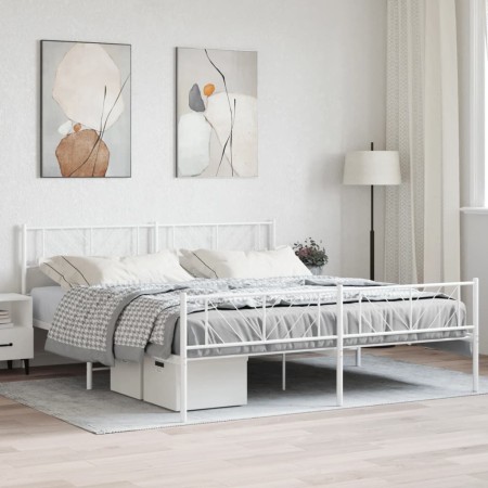 Metal bed frame with headboard and footboard white 183x213 cm by , Beds and slatted bases - Ref: Foro24-372251, Price: 117,39...
