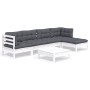 Muebles de jardín 6 pzas con cojines blanco madera de pino