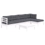 Muebles de jardín 6 pzas con cojines blanco madera de pino