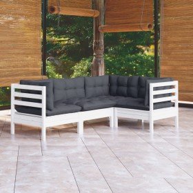 Muebles de jardín 4 pzas con cojines blanco madera de pino en Conjuntos de jardín | Comprar online en Foro24