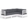 Muebles de jardín 4 pzas con cojines blanco madera de pino