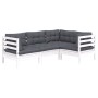 Muebles de jardín 4 pzas con cojines blanco madera de pino
