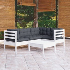 Muebles de jardín 5 pzas con cojines blanco madera de pino