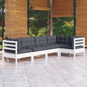 Muebles de jardín 5 pzas con cojines blanco madera de pino Muebles de jardín 5 pzas con cojines blanco madera de pino