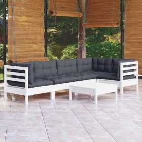 Muebles de jardín 6 pzas con cojines blanco madera de pino Muebles de jardín 6 pzas con cojines blanco madera de pino