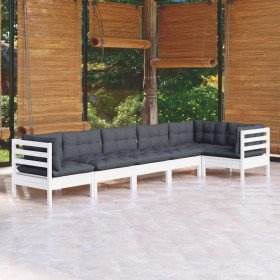 Muebles de jardín 6 pzas con cojines blanco madera de pino