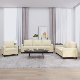 Cream synthetic leather 3-piece sofa set with cushions by , Sofas - Ref: Foro24-3201399, Price: 621,25 €, Discount: %