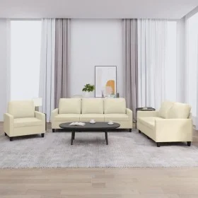 Cream synthetic leather 3-piece sofa set with cushions by , Sofas - Ref: Foro24-3201399, Price: 611,22 €, Discount: %