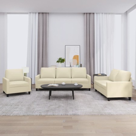 Cream synthetic leather 3-piece sofa set with cushions by , Sofas - Ref: Foro24-3201399, Price: 621,25 €, Discount: %