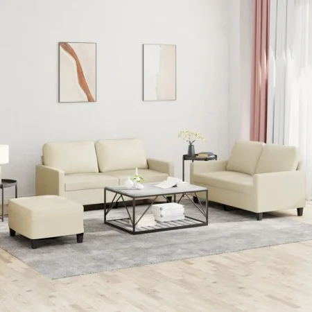 Cream synthetic leather 3-piece sofa set with cushions by , Sofas - Ref: Foro24-3201414, Price: 471,38 €, Discount: %
