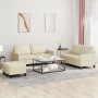 Cream synthetic leather 3-piece sofa set with cushions by , Sofas - Ref: Foro24-3201414, Price: 478,07 €, Discount: %