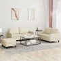 Cream synthetic leather 3-piece sofa set with cushions by , Sofas - Ref: Foro24-3201414, Price: 471,38 €, Discount: %