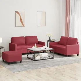 3-teilige Sofagarnitur aus rotem Kunstleder mit Kissen von , Sofas - Ref: Foro24-3201416, Preis: 460,07 €, Rabatt: %