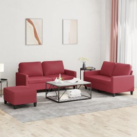 Juego de sofás con cojines 3 piezas cuero sintético rojo tinto de , Sofás - Ref: Foro24-3201416, Precio: 467,42 €, Descuento: %