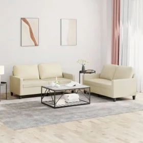Cream synthetic leather 2-piece sofa set with cushions by , Sofas - Ref: Foro24-3201409, Price: 423,33 €, Discount: %