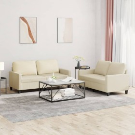 Zweiteilige Sofagarnitur aus cremefarbenem Kunstleder mit Kissen von , Sofas - Ref: Foro24-3201409, Preis: 430,40 €, Rabatt: %