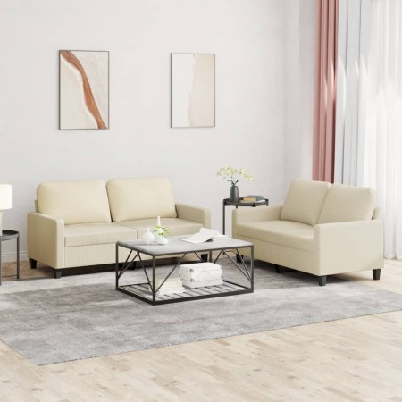 Cream synthetic leather 2-piece sofa set with cushions by , Sofas - Ref: Foro24-3201409, Price: 430,40 €, Discount: %