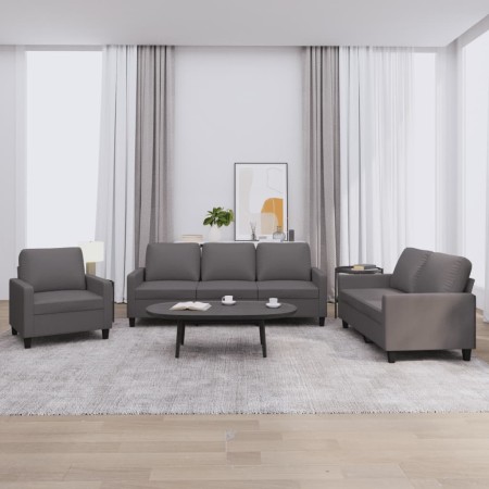 Gray synthetic leather 3-piece sofa set with cushions by , Sofas - Ref: Foro24-3201400, Price: 597,79 €, Discount: %