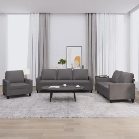 Gray synthetic leather 3-piece sofa set with cushions by , Sofas - Ref: Foro24-3201400, Price: 588,50 €, Discount: %