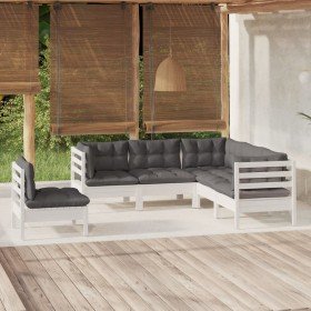 Muebles de jardín 5 pzas con cojines blanco madera de pino Muebles de jardín 5 pzas con cojines blanco madera de pino