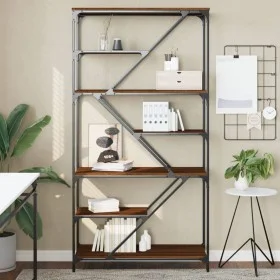 Engineered wood shelving steel brown oak 91x36x176 cm by , Bookcases and shelves - Ref: Foro24-835418, Price: 68,35 €, Discou...
