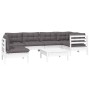 Muebles de jardín 7 pzas con cojines blanco madera de pino