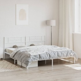 White metal bed frame with headboard 200x200 cm by , Beds and slatted bases - Ref: Foro24-355323, Price: 113,16 €, Discount: %