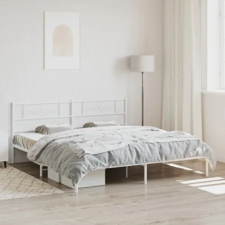 Metal bed frame with white headboard 183x213 cm by , Beds and slatted bases - Ref: Foro24-355321, Price: 109,07 €, Discount: %