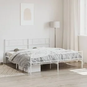 Metal bed frame with headboard and footboard white 193x203 cm by , Beds and slatted bases - Ref: Foro24-355340, Price: 125,60...