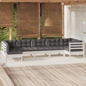 Muebles de jardín 7 pzas con cojines blanco madera de pino