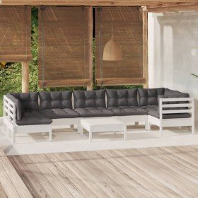Muebles de jardín 8 pzas con cojines blanco madera de pino en Conjuntos de jardín | Comprar online en Foro24